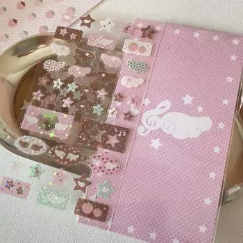 Кавайная наклейка с музыкальной нотой и клубничным глиттером для камеры телефона, наклейка для блокнота, милая наклейка для DIY-декора, подарок для девочек