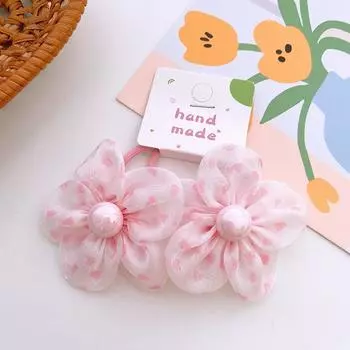 Кавайная резинка для волос с жемчужным цветком для детей, девочек, эластичная резинка для волос, аксессуары, завязка для волос, головной убор, украшение about 4 cm