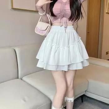 Кавайные мини-юбки, женские лоскутные летние милые милые плиссированные юбки в стиле готической Лолиты в консервативном стиле XL белый