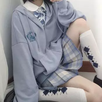 Кавайные толстовки на молнии для женщин, негабаритные Jk, униформа, толстовка для девочек, милая мода XL чёрный