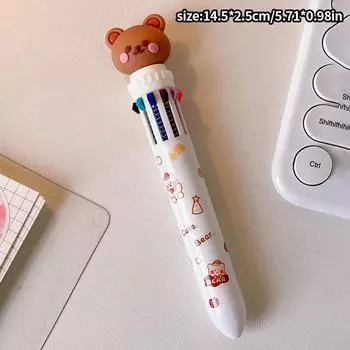 Кавайный медведь, мультяшный силиконовый 10 цветов, массивная шариковая ручка, школьные канцелярские товары