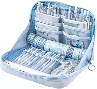 Кавайный милый пенал - Холщовый пенал большой вместимости One Size синий