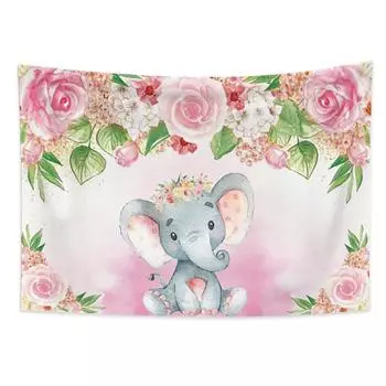 Кавайный мультяшный гобелен со слоном, настенный гобелен с цветком и бабочкой, настенный художественный декор для гостиной, спальни, домашнего декора 100X75CM