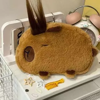 Кавайный мультяшный креативный пенал, студенческая плюшевая сумка для хранения канцелярских принадлежностей в виде капибары, большая вместимость, школьные принадлежности
