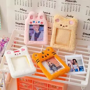 Кавайный плюшевый держатель для фотокарточек, кролик, медведь, кот, идол, держатель для фотокарточек, милый брелок для девочек, защита для кредитных карт, канцелярские принадлежности
