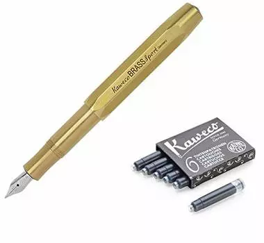 Kaweco AL Sports Pen Fountain Pen Gift Set Black Ink Cartridge (Medium Pen) (Brass)