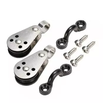 Kayak Canoe Anchor Trolley Kits Stainless Steel Pulley Block with Pad Eye and Screws for Kayak Canoe Boat Anchor
