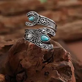 Kayi Европейский и американский дизайн с ретро-инкрустацией, каплевидной формы, бирюзовое модное регулируемое кольцо One Size