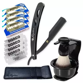 Kazakiri Black Western Supervised by a Professional for Impressively Close Facial 80 Replacement Blades Shaving Set Men s Razor, Barber, Shaves,