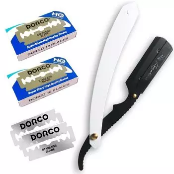 Kazakiri Premium Black White Authentic Close Shave Razor Straight Leather Body 40 сменных лезвий Western Razor & + (20 шт.) Мужской