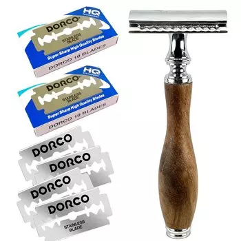 Kazakiri W Ligno Wooden Authentic Close Body 20 Сменная ручка для бороды и лица, бритье, бритва с двумя лезвиями, + лезвия, бритва, бритва, бритье, для мужчин