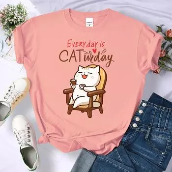 Каждый день это кошка Widay Coffee Happy Cats 3D принты футболки женские летние футболки Y2K хип-хоп топы с круглым вырезом мягкие повседневные короткие рукава летние S