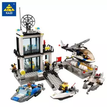 KAZI детская головоломка для раннего образования, собранная из мелких частиц, строительный блок, игрушка, серия городской полиции, командный грузовик