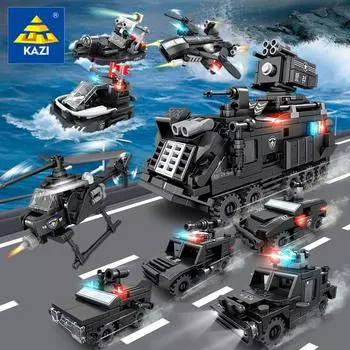 KAZI новая специальная полицейская взрывозащищенная тележка, строительный блок, собранная игрушка 8-в-1, мелкое зерно, детский образовательный подарок для мальчика