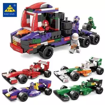 KAZI новые гоночные головоломки, собранные строительные блоки, игрушка, модель спортивного автомобиля для мальчиков, может поместиться