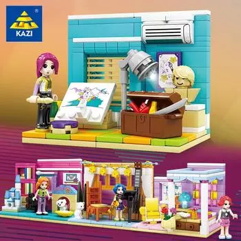 KAZI Серия для девочек Сборка и сращивание строительных блоков Сцена 4-в-1 Головоломка из мелких частиц Детская игрушка