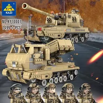 KAZI Tank Bridge Автомобиль светоизлучающий деформируемый детский пазл в сборе военные строительные блоки игрушка мальчик школьный подарок