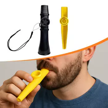 Kazoo Flute Mouth Good Companion Lightweight with Lanyard Musical Instrument for Stage Adults black and Gold