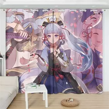 Kazuha Genshin Impact Sunshade Curtains 2 панели аниме-печать оконные шторы для гостиной спальни мультфильм домашний декор занавес 100W130H(CM)40x51in&Hook