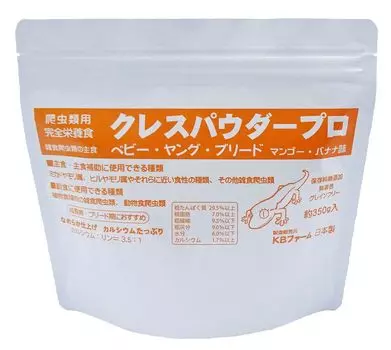 KB Farm Cress Powder Pro Baby Young Breed 350 г Crested Gecko Комплексный питательный корм для всеядных рептилий в период роста (Манго/Банан)