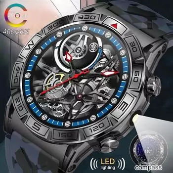 KC80 Смарт-часы 1,43-дюймовый Amoled HD с большим экраном, компас, фонарик, Bluetooth-вызов, мониторинг здоровья, умные часы для занятий спортом на открытом воздухе