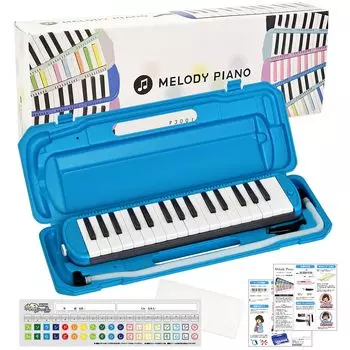 KC Kyoritz Keyboard Harmonica Melody Piano 32 Keys Neon Blue BLUE name sticker P3001-32K/NEON (Do-Re-Mi sticker, cloth, included)