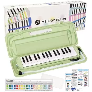 KC Kyoritz Keyboard Harmonica Melody Piano 32 Keys Light Green name sticker P3001-32K/UGR (Do-Re-Mi sticker, cloth, included)
