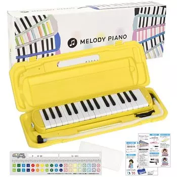 KC Kyoritz Keyboard Harmonica Melody Piano 32 Keys Yellow name sticker P3001-32K/YW (Do-Re-Mi sticker, cloth, included)