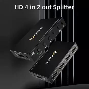 KCEVE KC-8402 HD Разветвитель 4 на 2 выхода 4-канальный разветвитель экрана Максимальная поддержка разрешения 4K при 30 Гц EU Plug чёрный