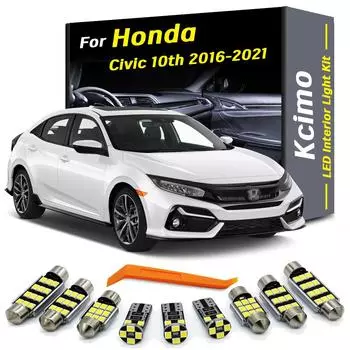 Kcimo 12 шт. светодиодных лампочек для салона, комплект для Honda Civic 10-го поколения 10 MK10 Sedan Touring Hatchback 2016 2017 2018 2019 2020 2021 12Pcs белый