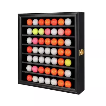 KCRasan 49 Витрина для мячей для гольфа Запираемый держатель для мячей для гольфа Подарок для любителей гольфа Стойка для мячей для гольфа Шкаф для настенного крепления с настоящим стеклом чёрный