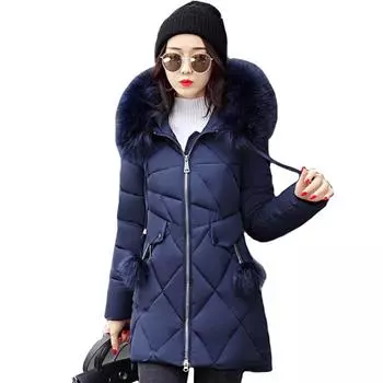 KDJacket женское с меховым воротником и капюшоном, утепленное женское пальто, парка на пуху, хлопковое женское пальто