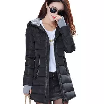KDJackets, женские модные парки с хлопковой подкладкой, повседневное длинное пальто с капюшоном, утолщенная молния