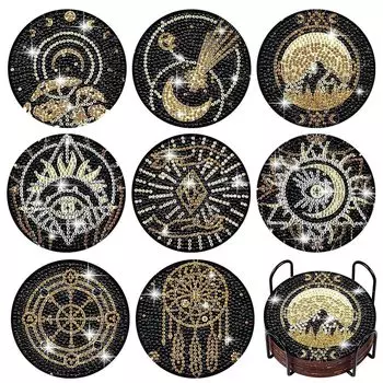KDSSYFT Coaster Diamond Art 8 Pieces with Holder Diamond Craft 5D Diamond Painting Kit DIY Decoration Cute Craft Kit Art Craft Supplies for Adults