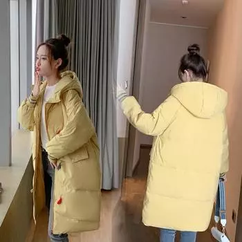 KDЖенская хлопковая стеганая куртка, зимняя модная свободная и тонкая длинная стеганая куртка с капюшоном, женская