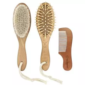 KeaBabies Baby Hairbrush and Comb Set, Dark Walnut, 3-Piece Set