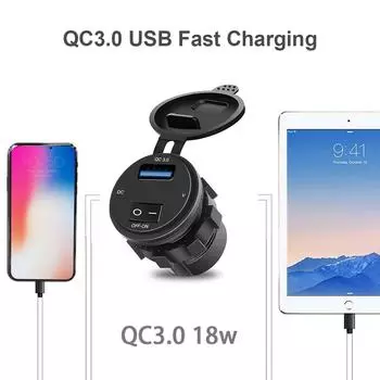 KEBIDU 18W Phone QC 3.0 USB автомобильное зарядное устройство гнездо цифровой дисплей вольтметр USB зарядное гнездо с выключателем ВКЛ-ВЫКЛ для мотоцикла