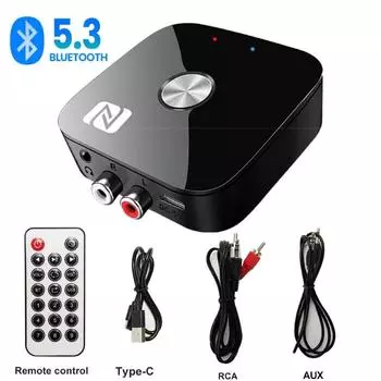 Kebidu NFC Bluetooth 5.3 Аудиоприемник-передатчик Адаптер HD 3,5-мм разъем Aux Stereo с дистанционным управлением TF U-Disk Беспроводной адаптер для автомобильных наушников с динамиком