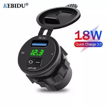 Kebidu Quick Charge QC 3,0 18 Вт USB Автомобильное зарядное устройство Разъем для зарядного устройства с цифровым дисплеем и вольтметром с переключателем ВКЛ-ВЫКЛ для авто мотоцикла 12-24 В зелёный