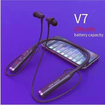Kebidu V7 с шейным ремешком Bluetooth-гарнитура Светодиодный дисплей питания Bluetooth TF-карта Переключатель режима FM MP3-плеер Радио 2 в 1 Handfree HiFi Стереонаушники чёрный