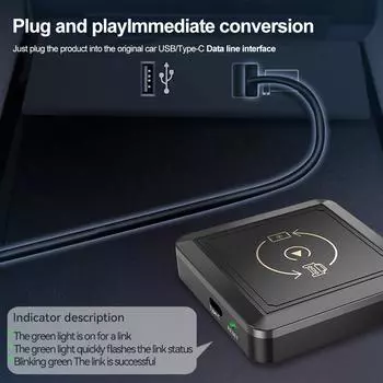 Kebidumei 2in1 беспроводной CarPlay Dongle беспроводной Android Auto Box Smart AI Box для автомобильного радио с проводным CarPlay All in One Box чёрный