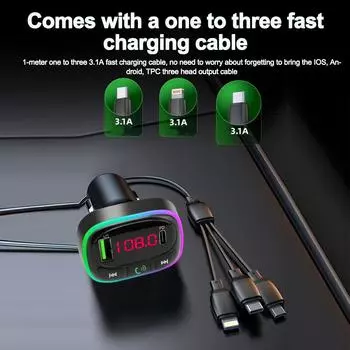 Kebidumei Bluetooth 5.0 FM-передатчик для автомобиля FM Bluetooth автомобильный адаптер автомобильное зарядное устройство Bass Boost 5 портов зарядное устройство Bluetooth адаптер чёрный