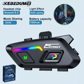 Kebidumei Bluetooth 5.3 Helmet Headset Music Share Voice Control Wireless Earphone Motorcycle Waterproof Hands-free Call Kit