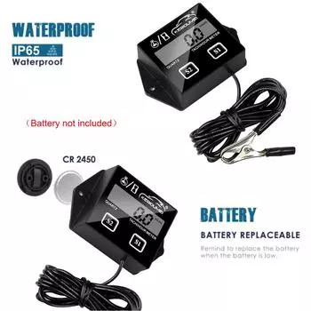 Kebidumei Съемный аккумуляторный тахометр, счетчик моточасов, цифровой тахометр двигателя с зажимом, ЖК-дисплей RPM для мотоцикла, катера