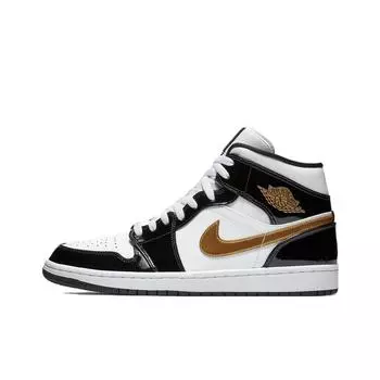 Кеды Jordan 1 Mid Patent Black White Gold 852542-007
