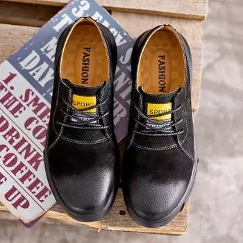 Кеды мужские 2025 весна новые кожаные модные трендовые туфли повседневные кожаные туфли свиная восьмерка кожа корейская версия на шнуровке мужские туфли 39