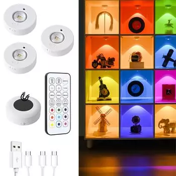 KEEBRIGHT Фигурный светильник для шкафа, перезаряжаемый с ИК-пультом дистанционного управления, 3-цветная лампа дневного света и 9 цветов RGB, сенсорный таймер
