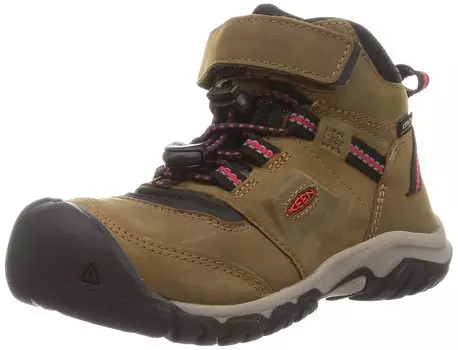 KEEN Ridge Flex Mid WP Trekking Shoes Kids (Sizes 15.0-19.5cm), Waterproof, Bison/Red Carpet, 17.0cm