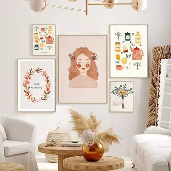 Keep Blooming Quote Картина Печать на холсте Послеобеденный чай Настенные художественные постеры Красота Девушки Картины Для Столовой Кухни Домашний Декор Без Рамки 21*30cm No Frame