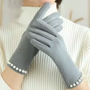 Keep Warm Gloves Thicken Split-finger Gloves Retro Pearl Driving Gloves Riding Style 3
